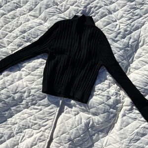 Wild Fable Black Knit Ribbed Zip-Up Sweater